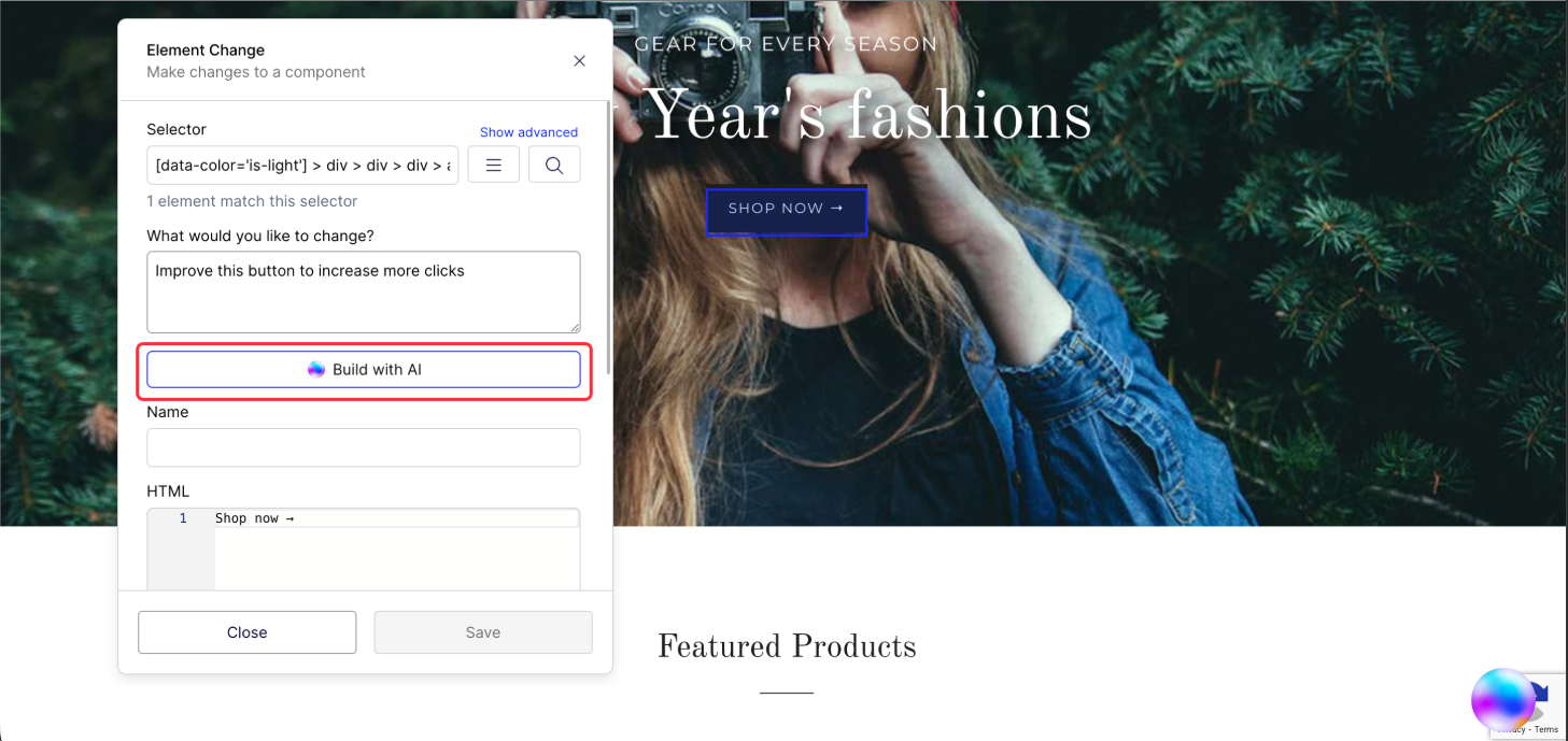 Variation development agent available in element change window