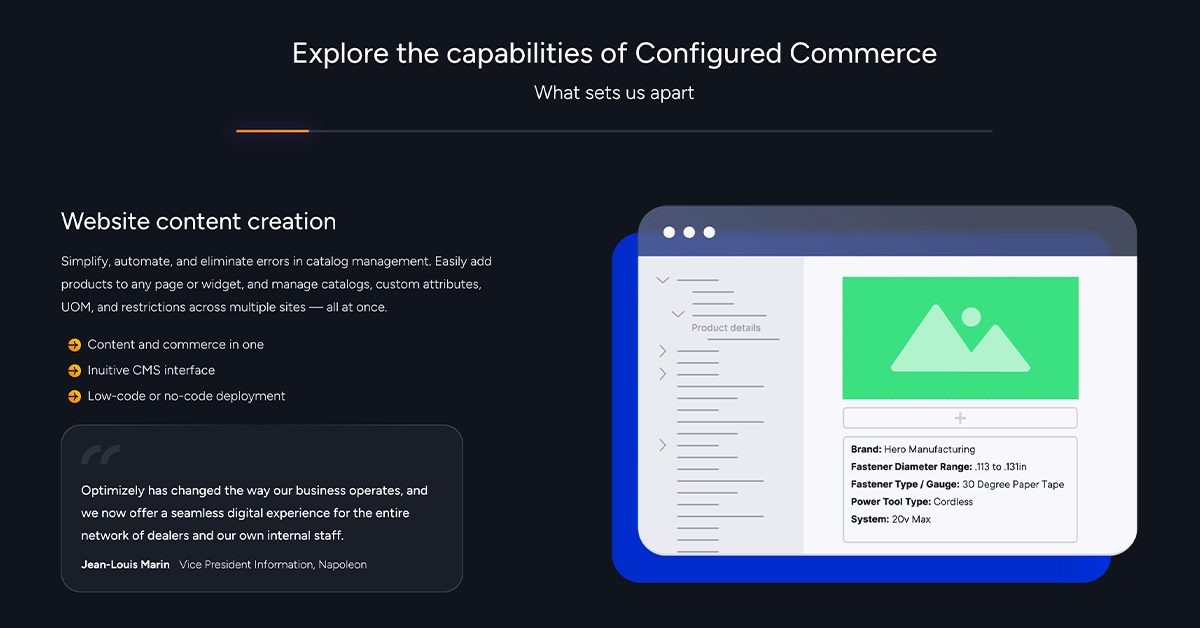 A screen grab of Optimizely Configured Commerce product
