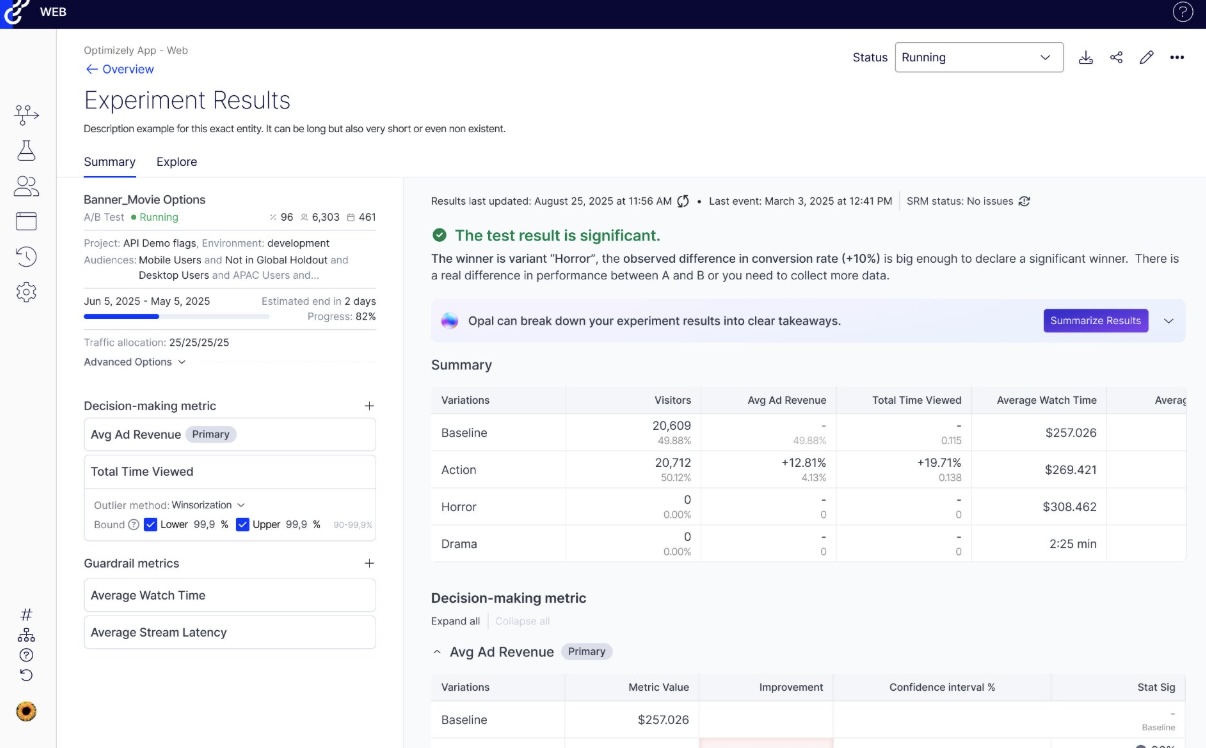 enhanced experiment results page