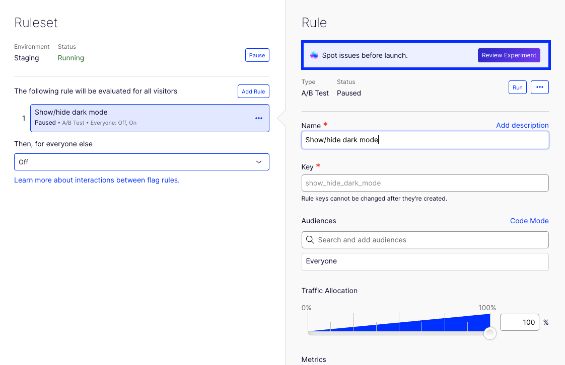Before launching an A/B test, Opal can review your experiment and provide recommendations